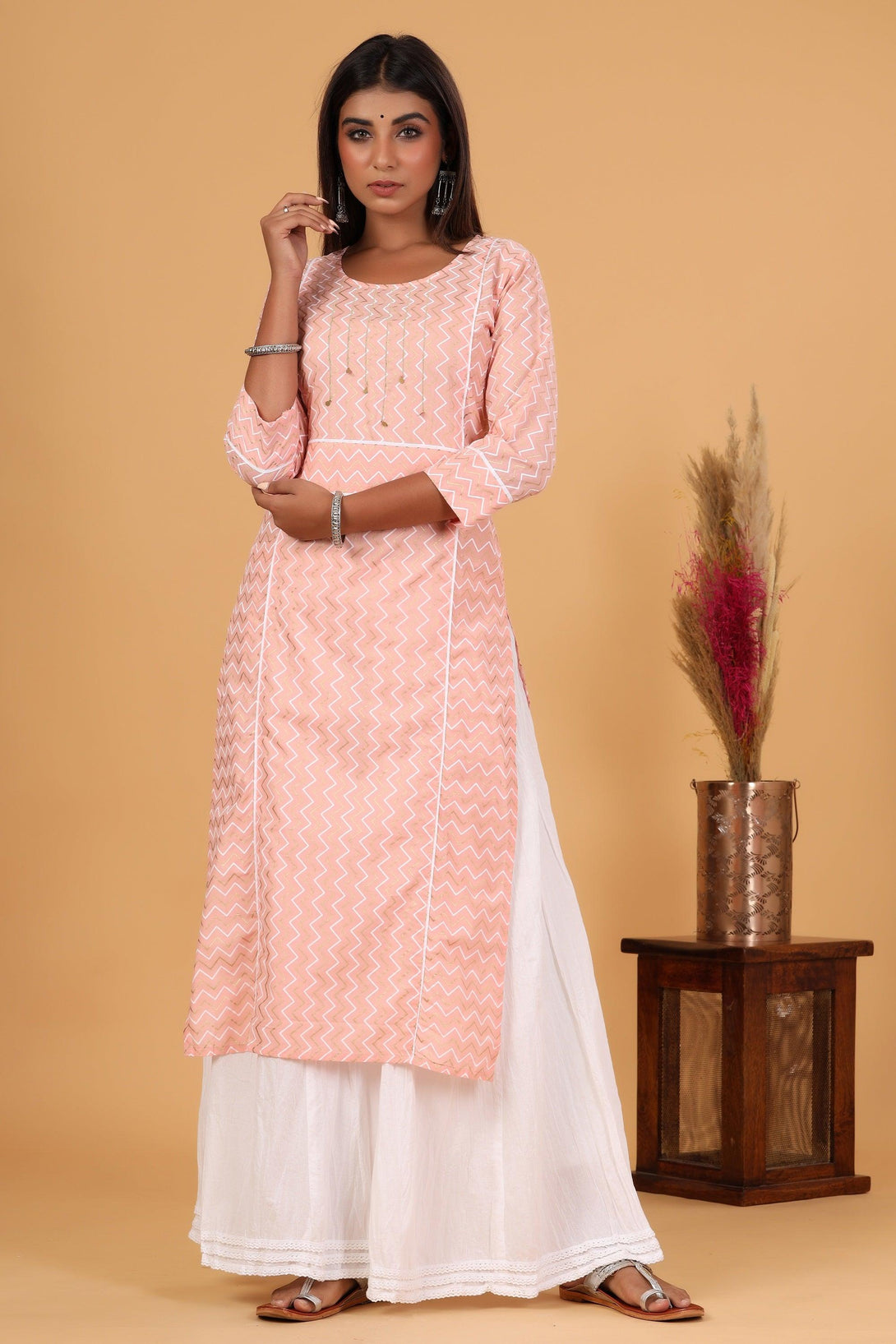 Women's Pink Zigzag Print Kurta - KAAJH - Indiakreations