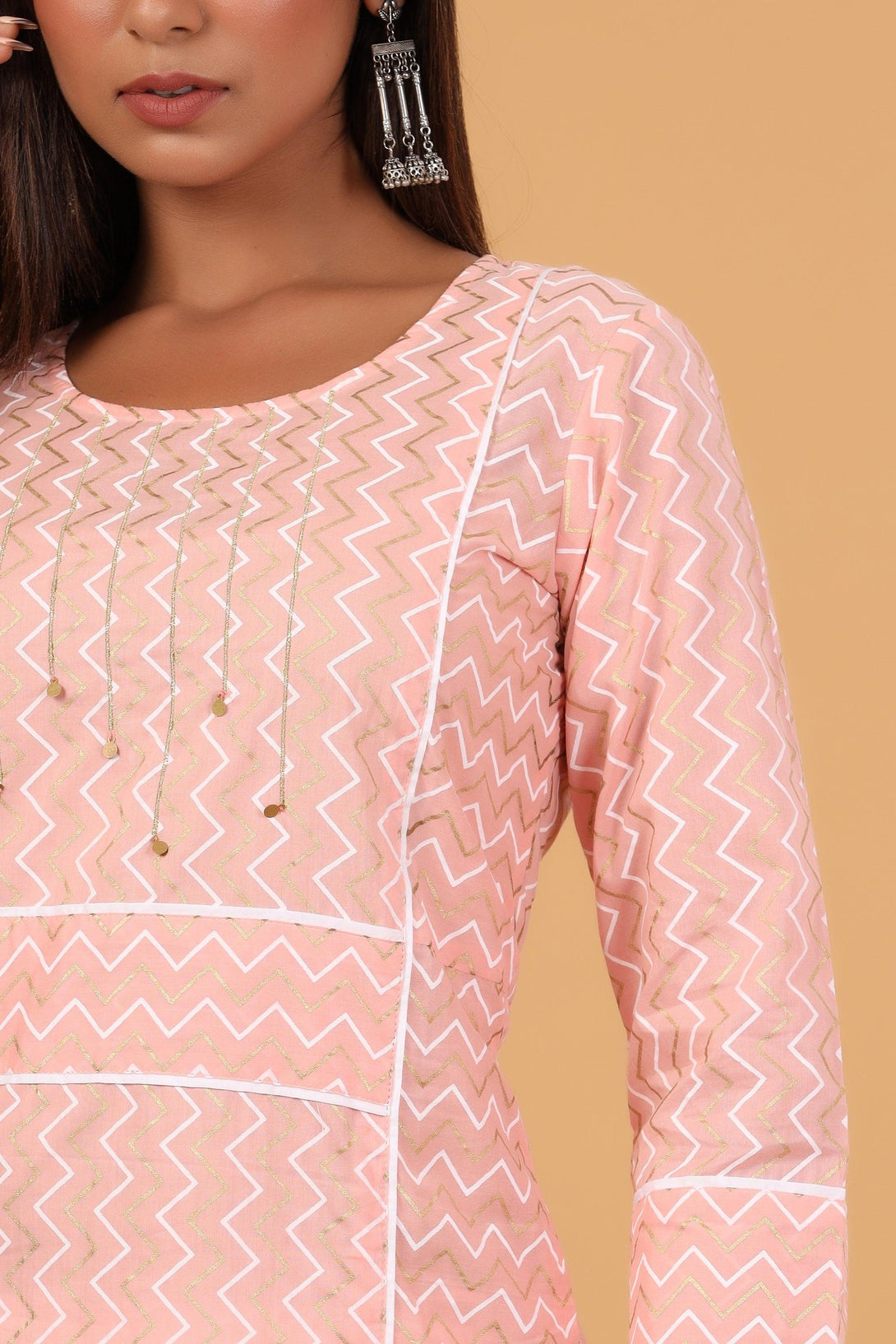 Women's Pink Zigzag Print Kurta - KAAJH - Indiakreations