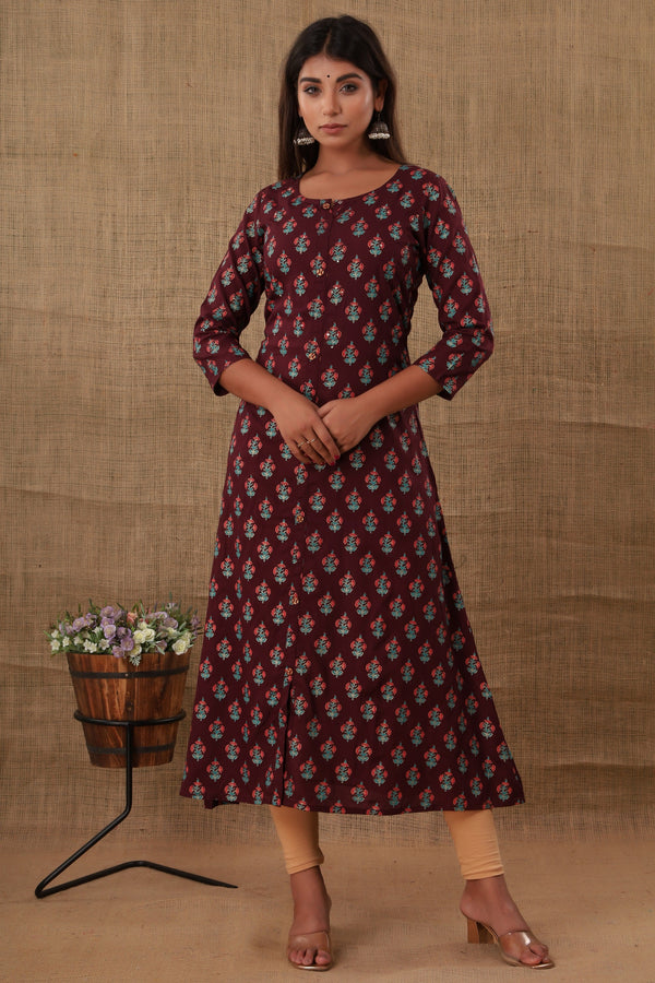 Women's Purple Floral Print Kurta - KAAJH