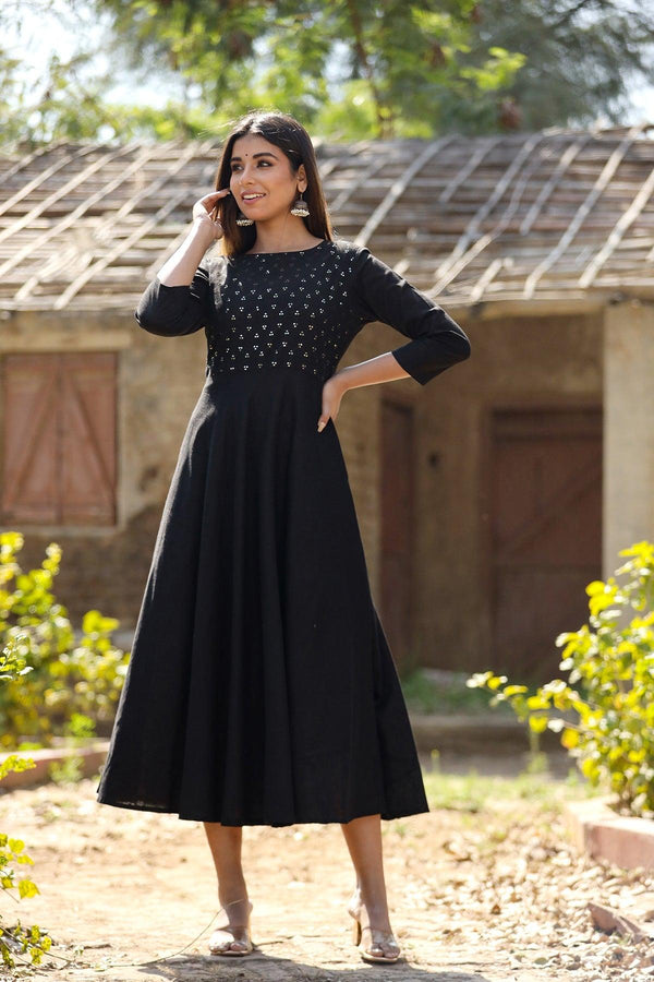 Black Sequin Cotton Anarkali Kurta - Indiakreations