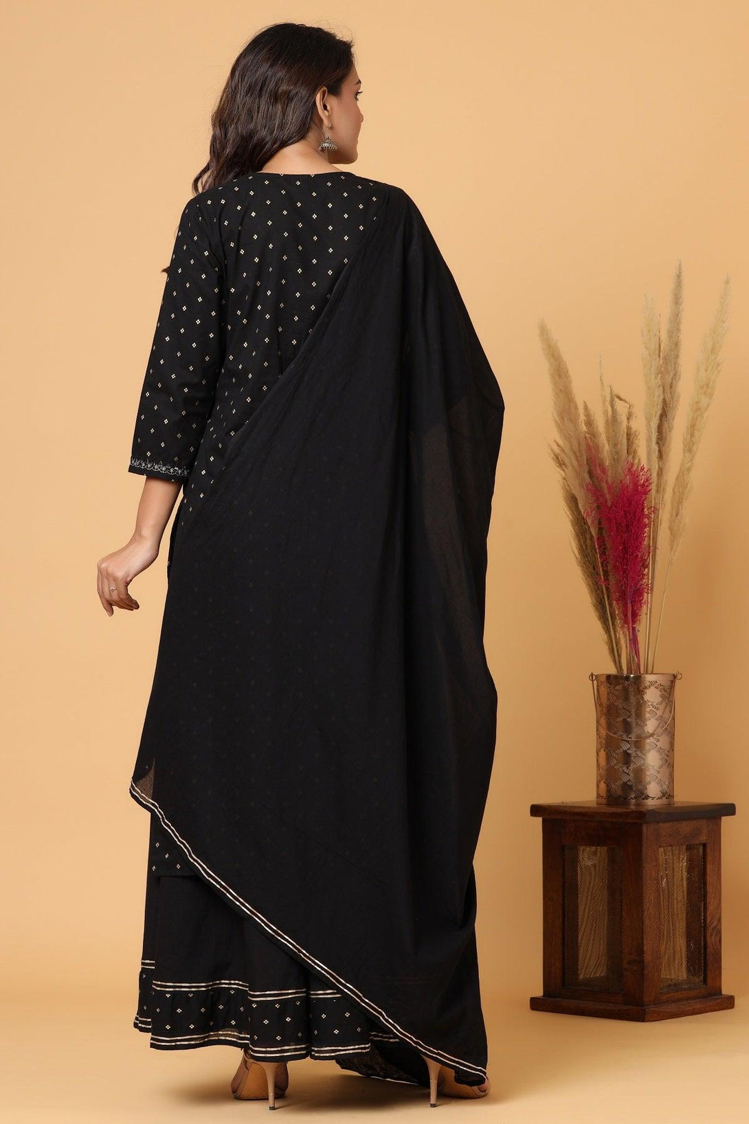 Women's Black Gold Print Suit Set - KAAJH - Indiakreations