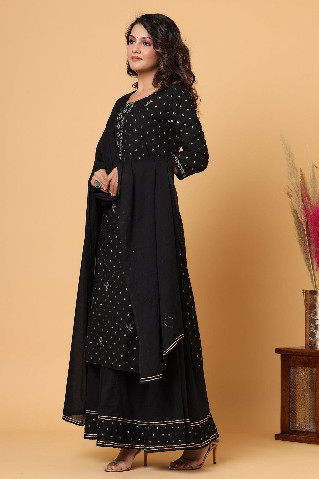 Women's Black Gold Print Suit Set - KAAJH - Indiakreations