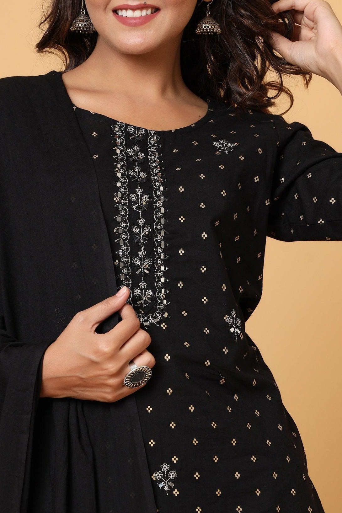 Women's Black Gold Print Suit Set - KAAJH - Indiakreations