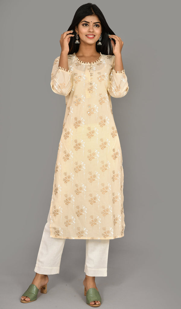 Women's Off White Floral Print Kurta - KAAJH