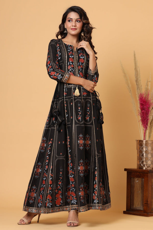 Women's Black Embellishment Printed Anarkali Kurta - KAAJH