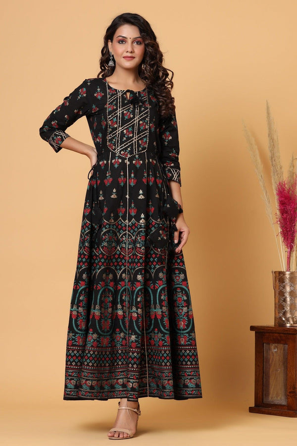 Black Embroidered Ethnic Gown - Indiakreations