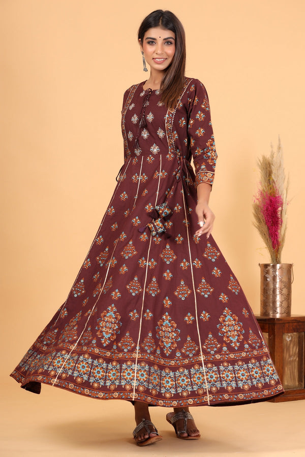 Women's Maroon Printed Embellishment Anarkali Kurta - KAAJH