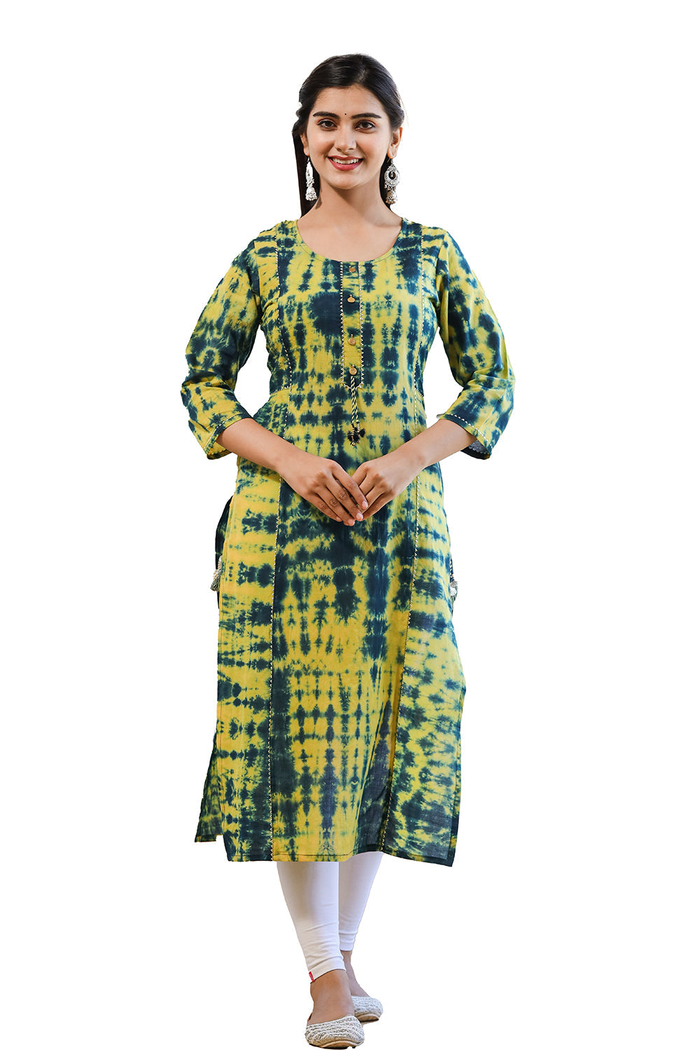 Women's Green Shibori Tie Dye Cotton Casual Kurta - Kaajh