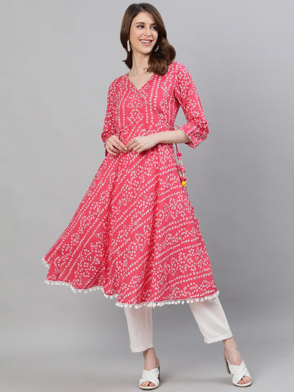 Women's Pink Bandhani Printed Anarkali Kurta - Ishin - Indiakreations