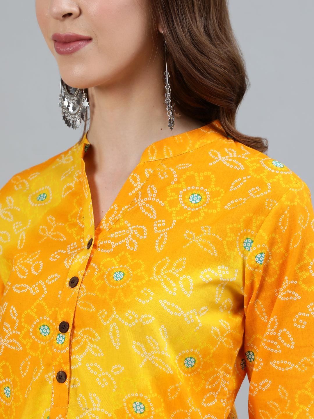 Women's Mustard Bandhani Printed Straight Kurta With Trouser - Ishin - Indiakreations