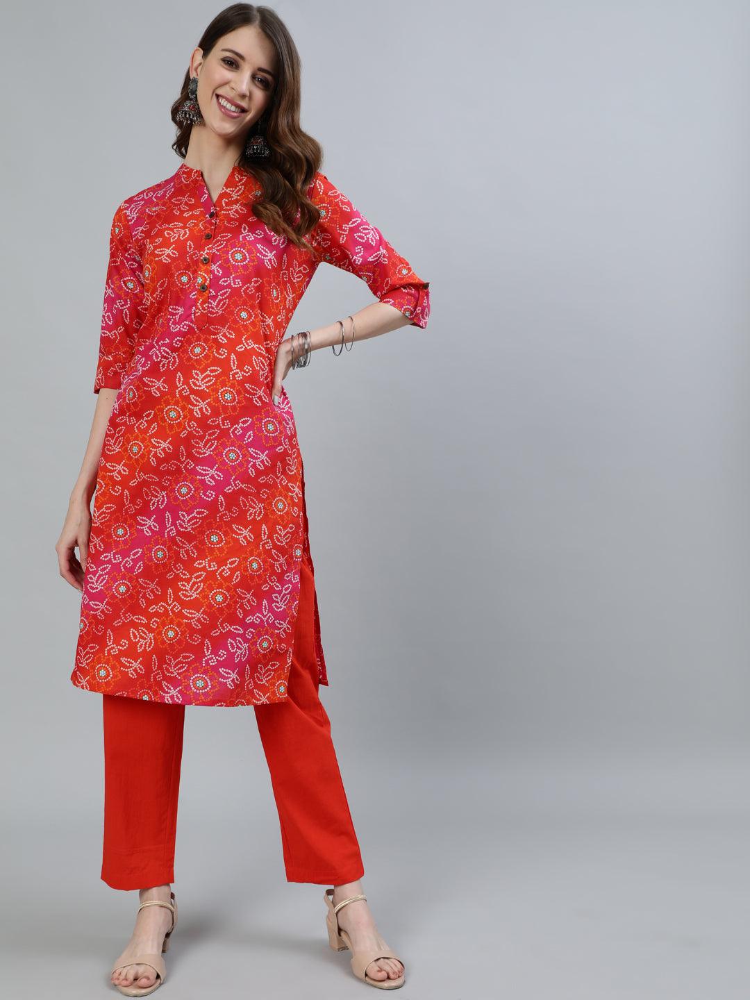 Women's Multi Color Bandhani Printed Straight Kurta With Trouser - Ishin - Indiakreations