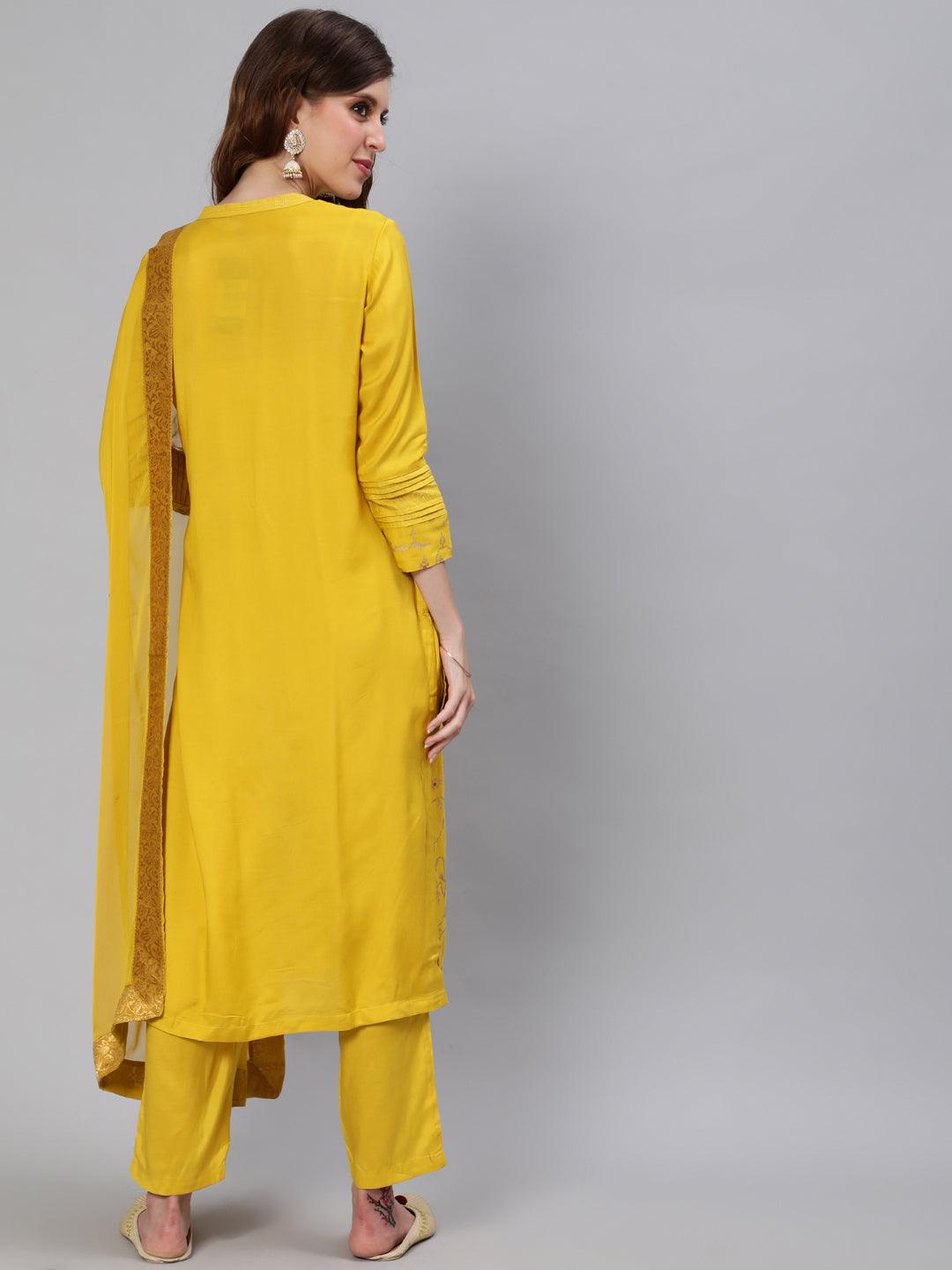 Women's Yellow Kurta & Pants with Dupatta suit Set by Ishin- (3pcs set) - Indiakreations