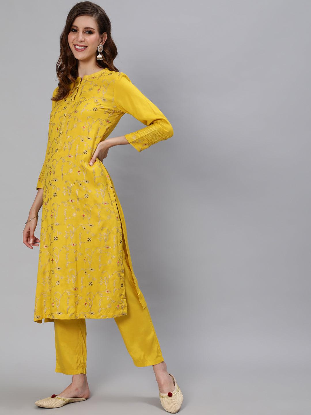 Women's Yellow Kurta & Pants with Dupatta suit Set by Ishin- (3pcs set) - Indiakreations