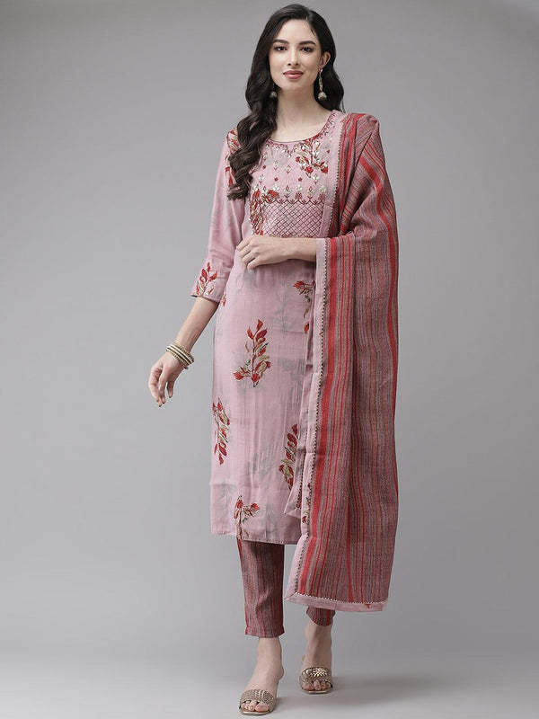 Women's Pink Kurta and Pants with Dupatta Set by Ishin- (3pcs set) - Indiakreations