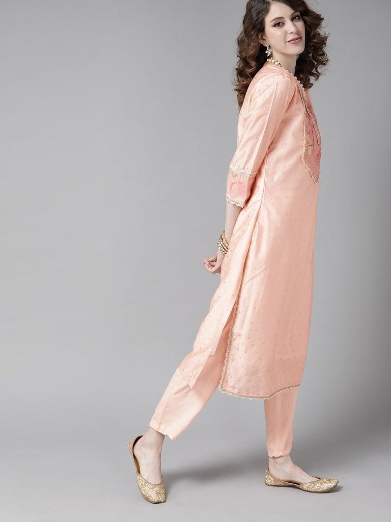 Women Peach Kurta with Trouser & Dupatta by Ishin (3pcs Set) - Indiakreations