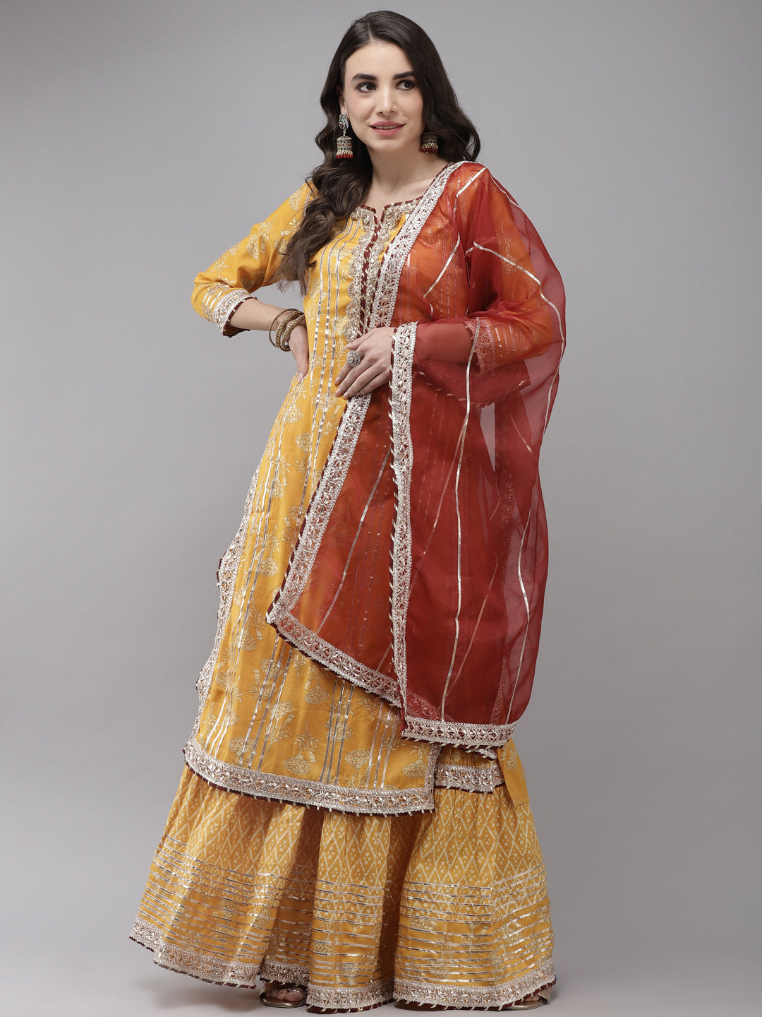 Women's Mustard Yellow Kurta with Sharara & Dupatta by Ishin (3pcs Set)