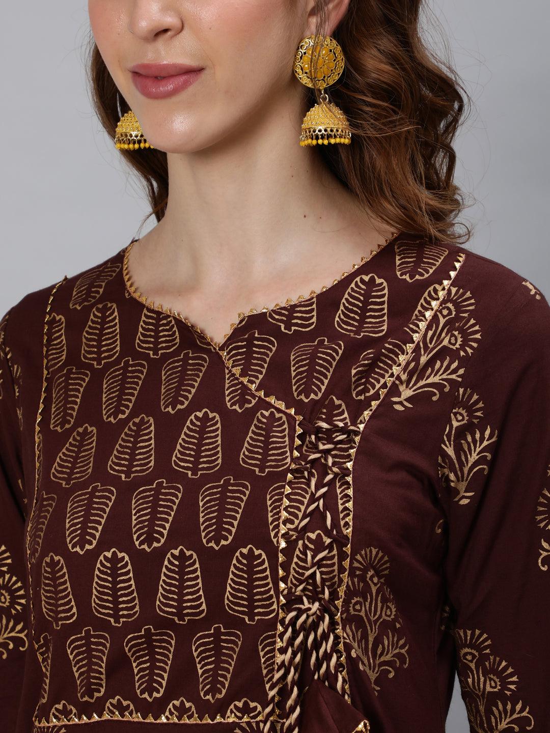 Women's Brown Embroidered Straight Kurta With Trouser - Ishin - Indiakreations