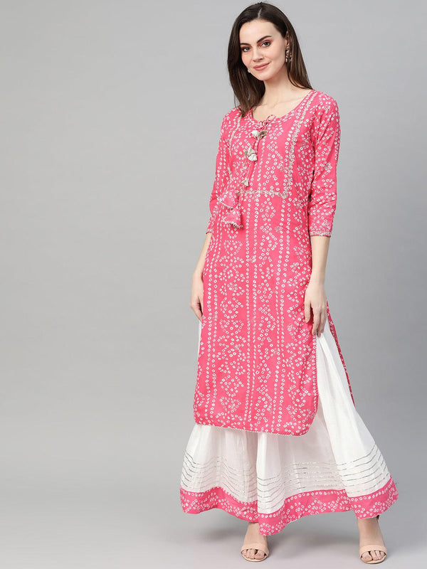 Women Pink & White Cotton Kurta with Skirt by Ishin (2pcs Set) - Indiakreations