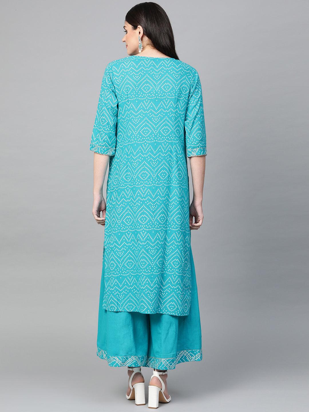 Women's Blue Cotton Kurta with Palazzo by Ishin (2pcs Set) - Indiakreations