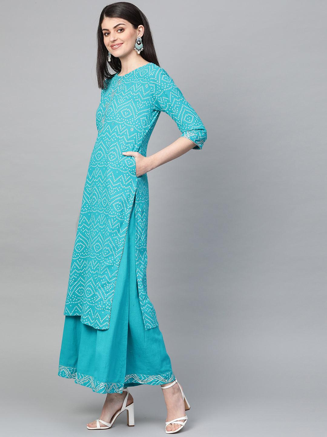 Women's Blue Cotton Kurta with Palazzo by Ishin (2pcs Set) - Indiakreations