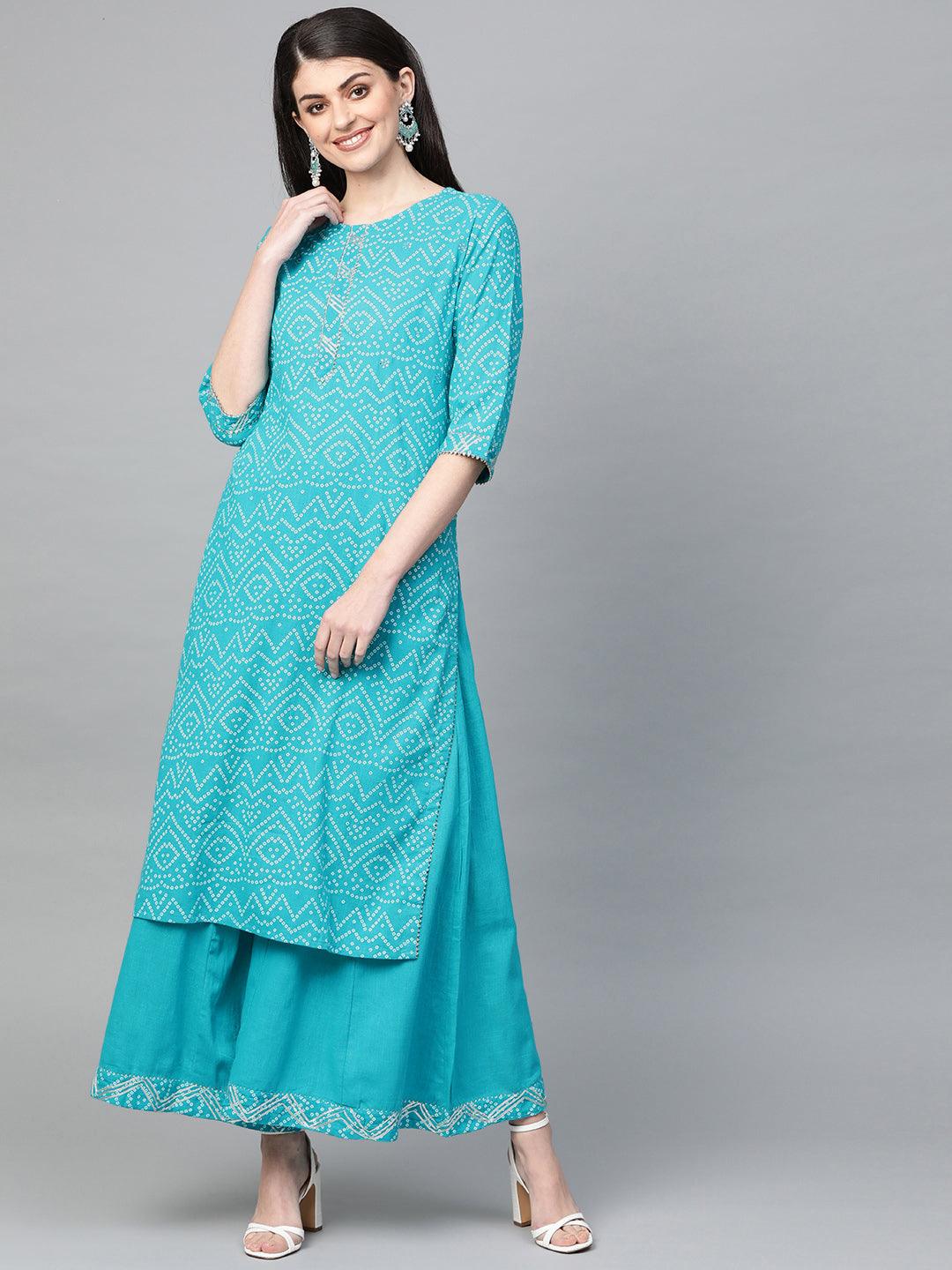 Women's Blue Cotton Kurta with Palazzo by Ishin (2pcs Set) - Indiakreations