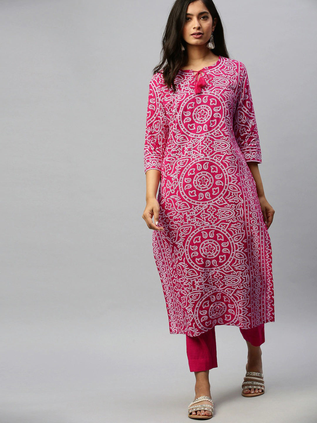 Women's Cotton Pink Printed Straight Kurta Trouser Set - Ishin