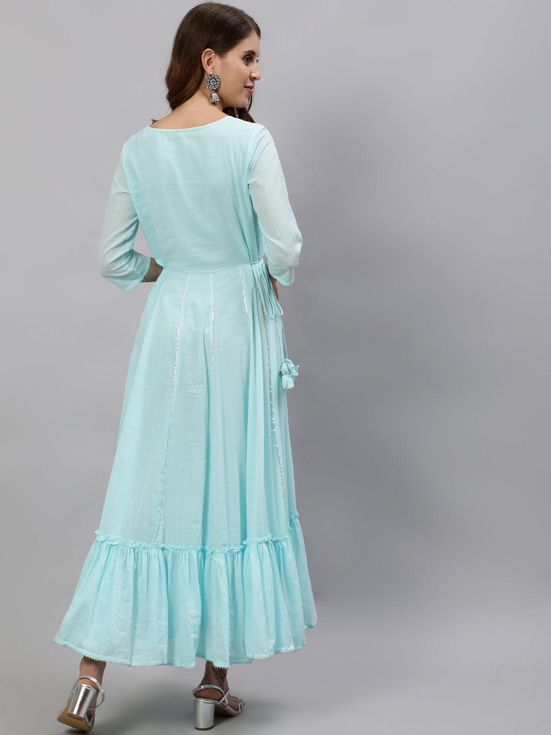 Women's Sea Blue Embroidered Anarkali Kurta - Ishin - Indiakreations