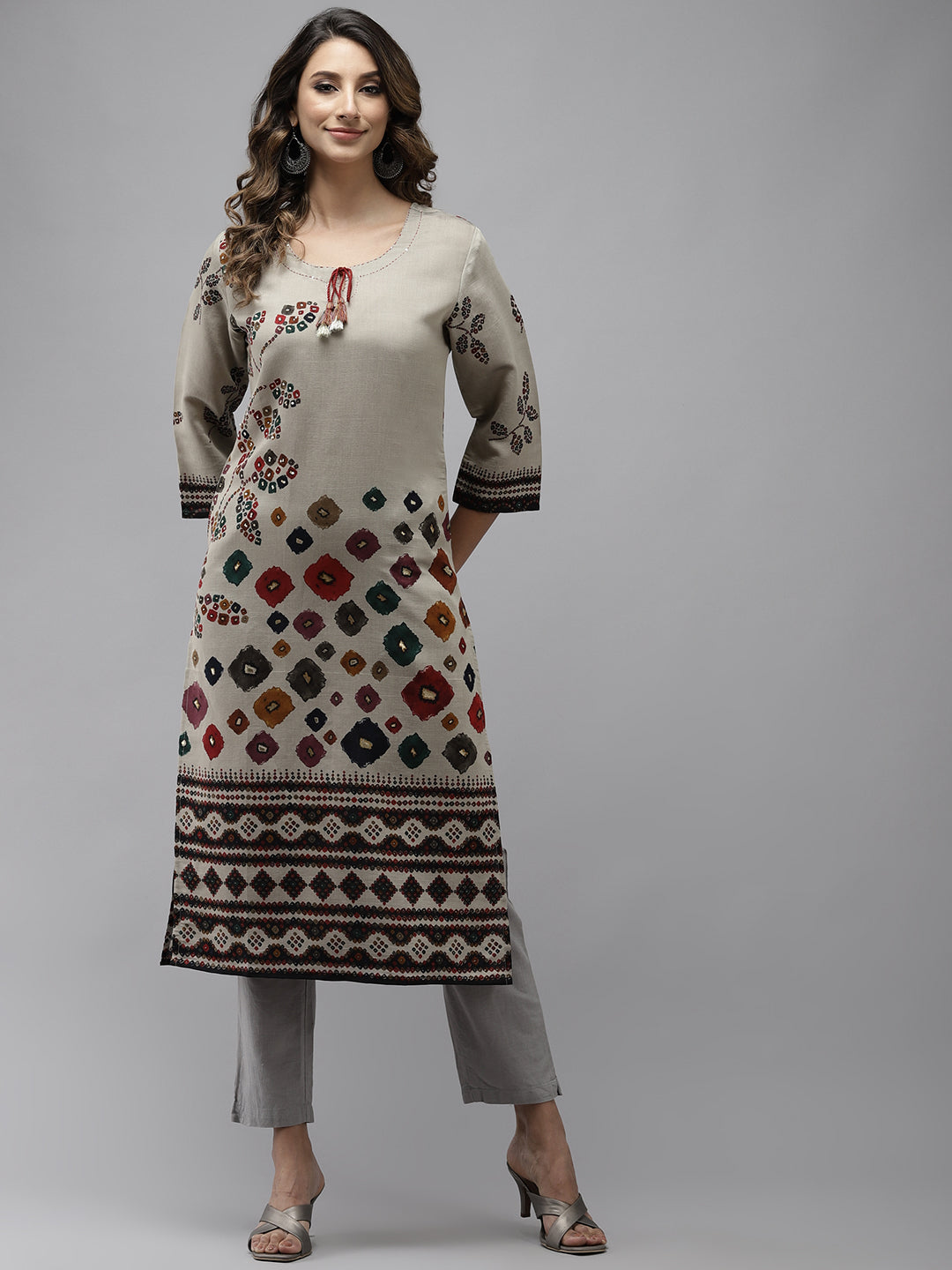 Women's Silk Blend Grey Embroidered A-Line Kurta - Ishin