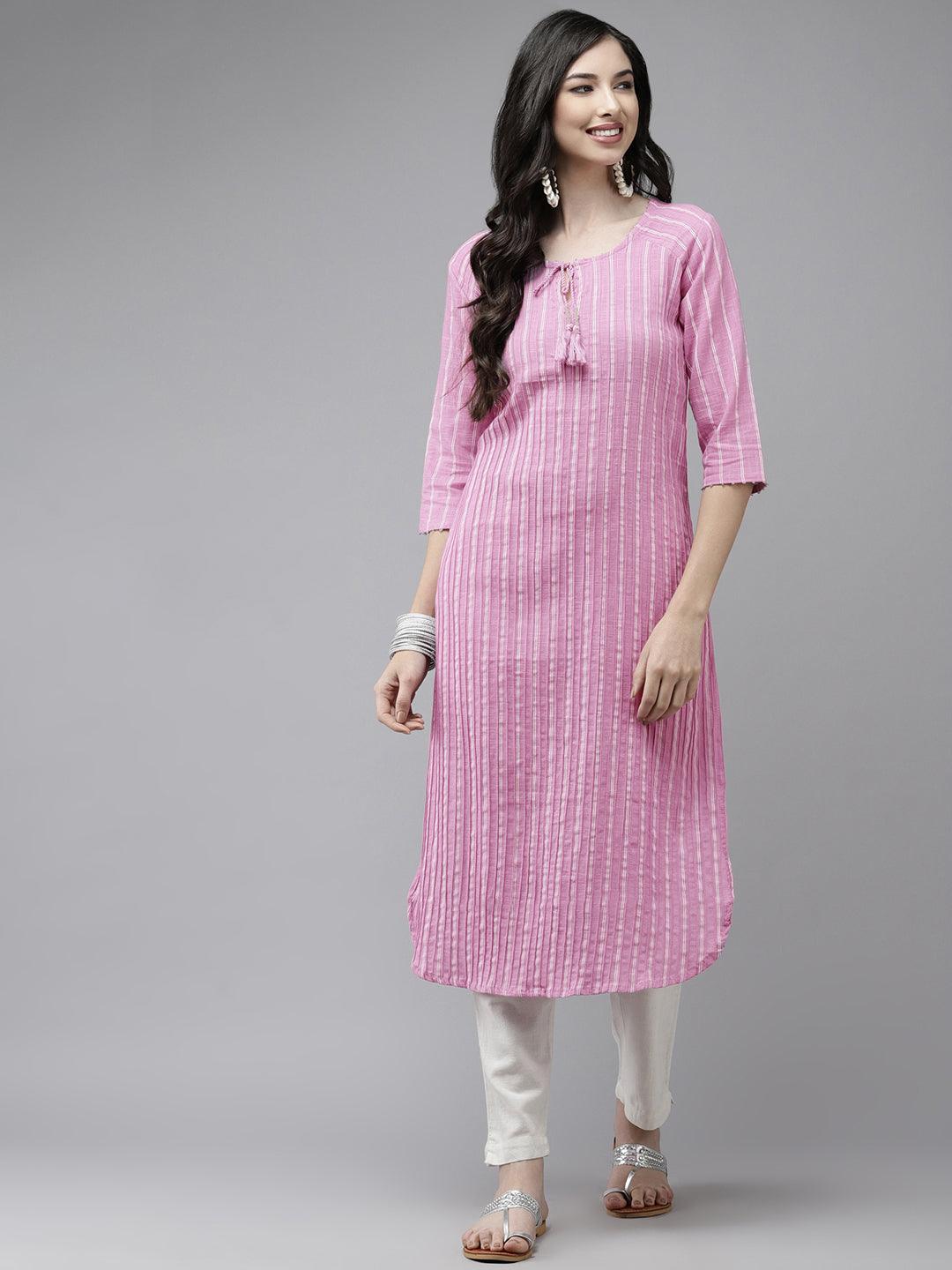 Women's Cotton Purple Embellished Pintex Pathani Kurta - Ishin - Indiakreations