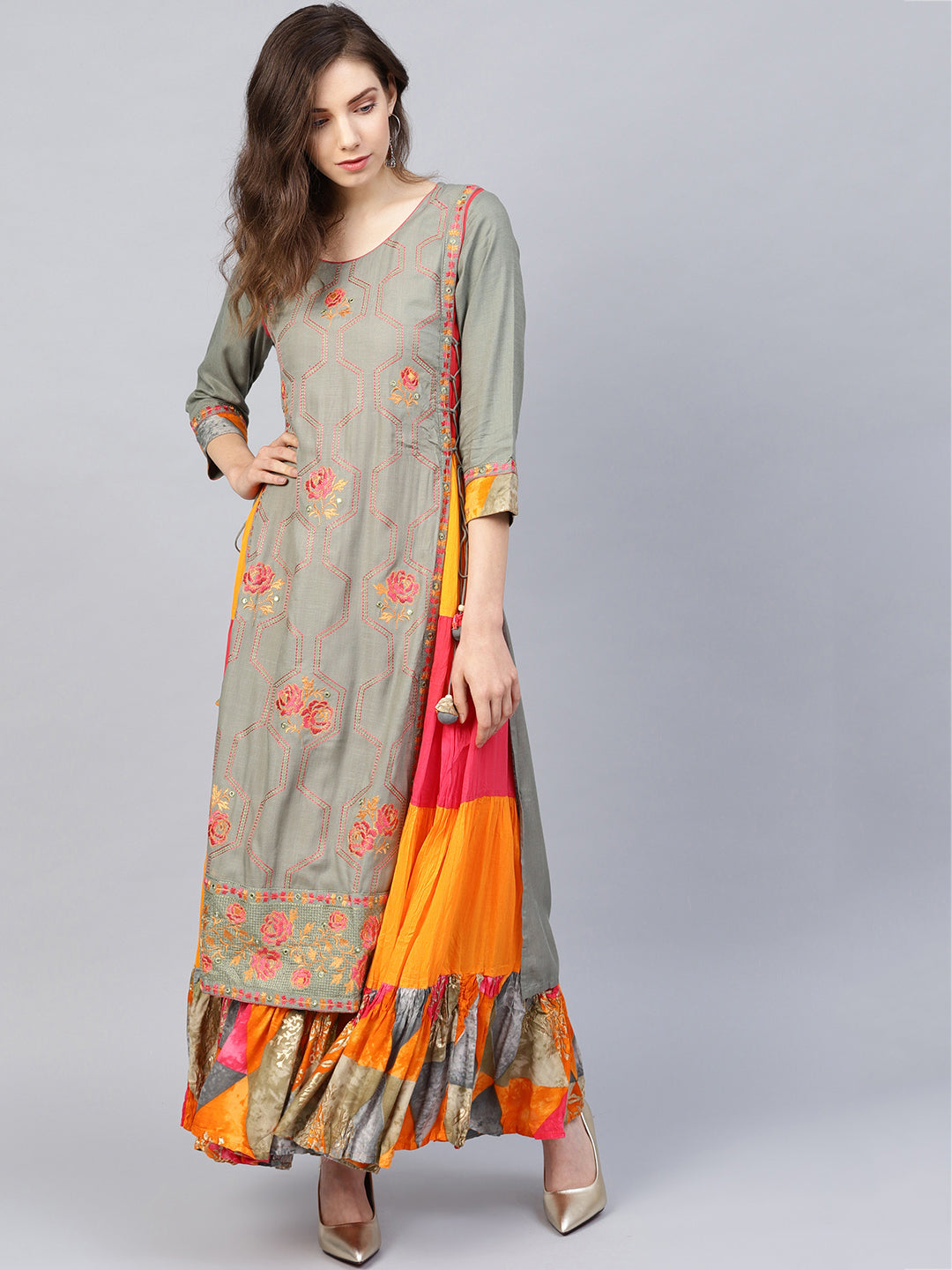 Women's Grey Embroidered Kurti by Ishin- (1pc set)