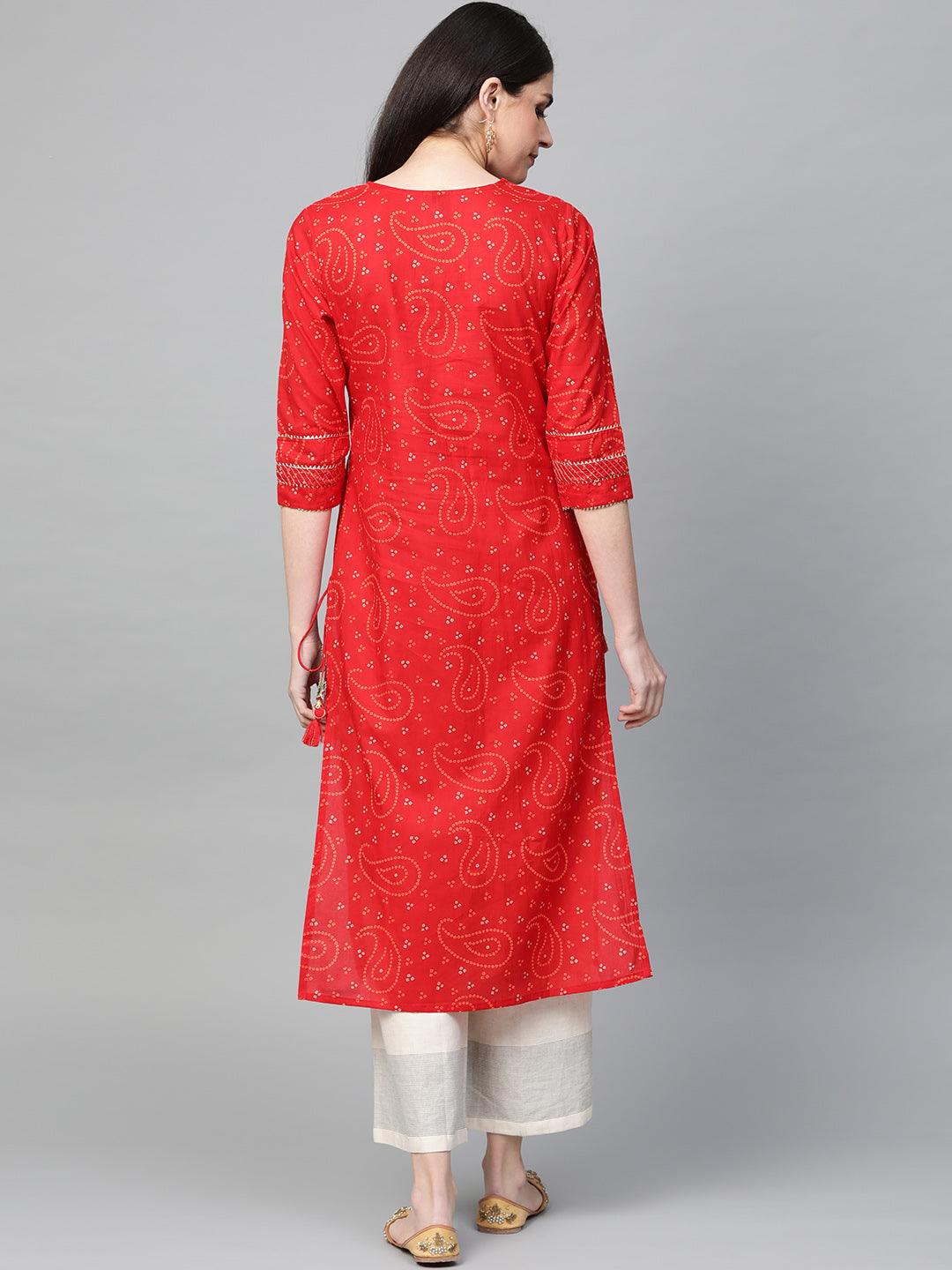 Women's Red Printed Kurta by Ishin- (1pc set) - Indiakreations