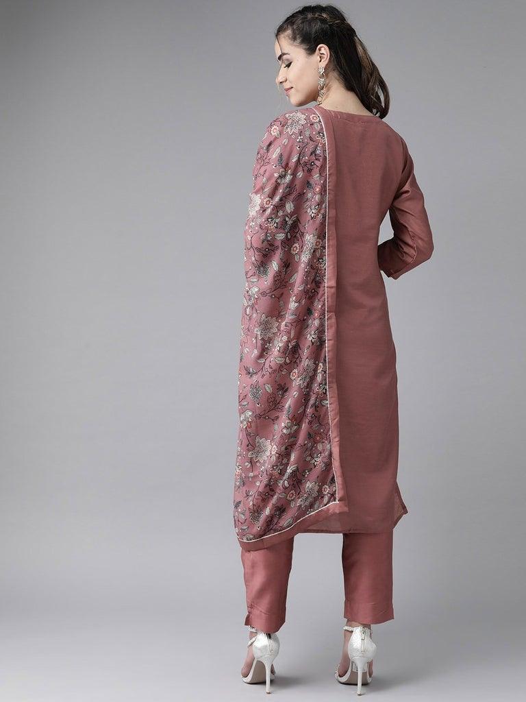 Women Mauve Pink Silk Kurta with Trouser & Dupatta by Ishin (3pcs Set) - Indiakreations