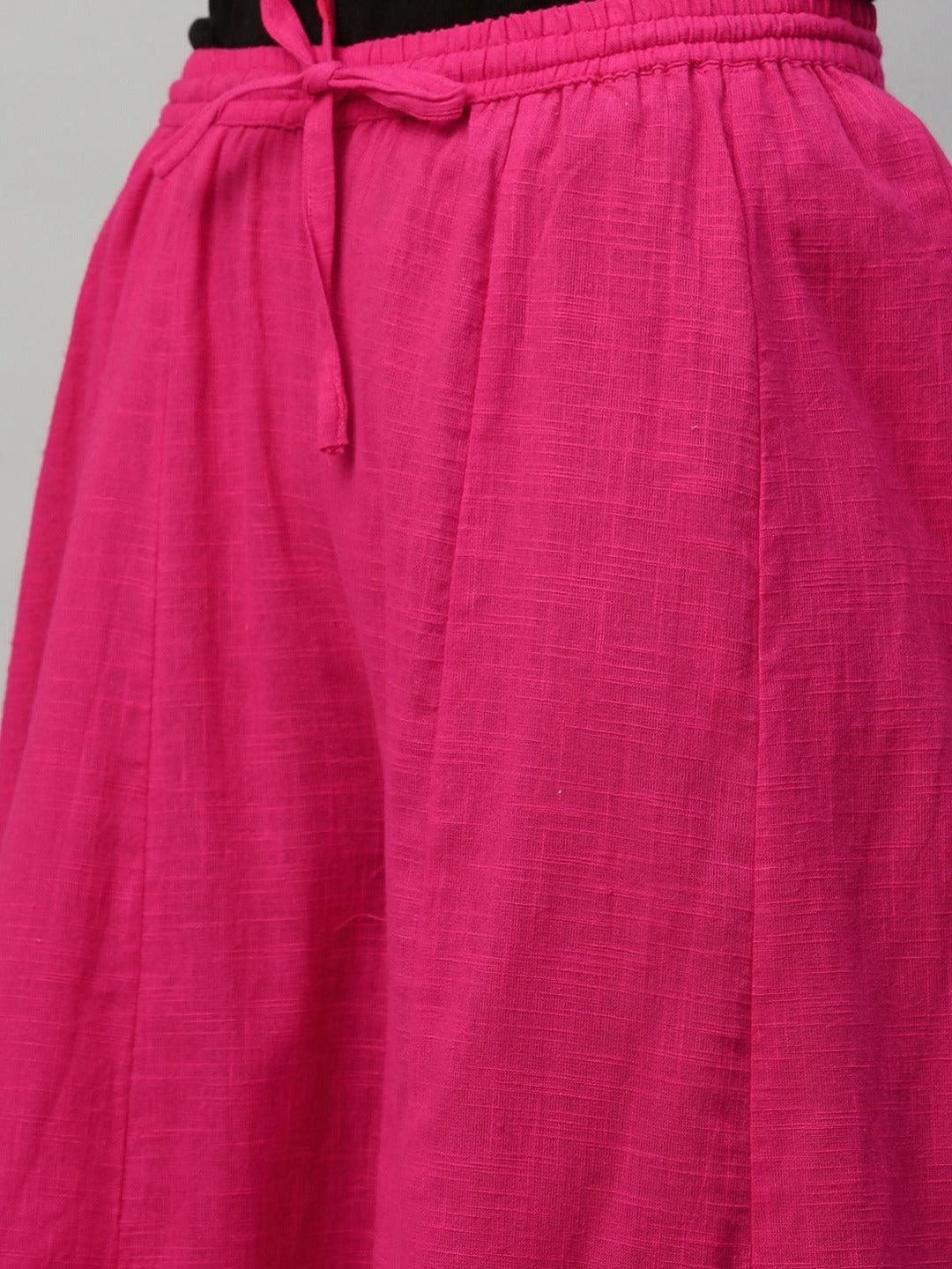 Women Pink Cotton Kurta with Palazzo by Ishin (2pcs Set) - Indiakreations