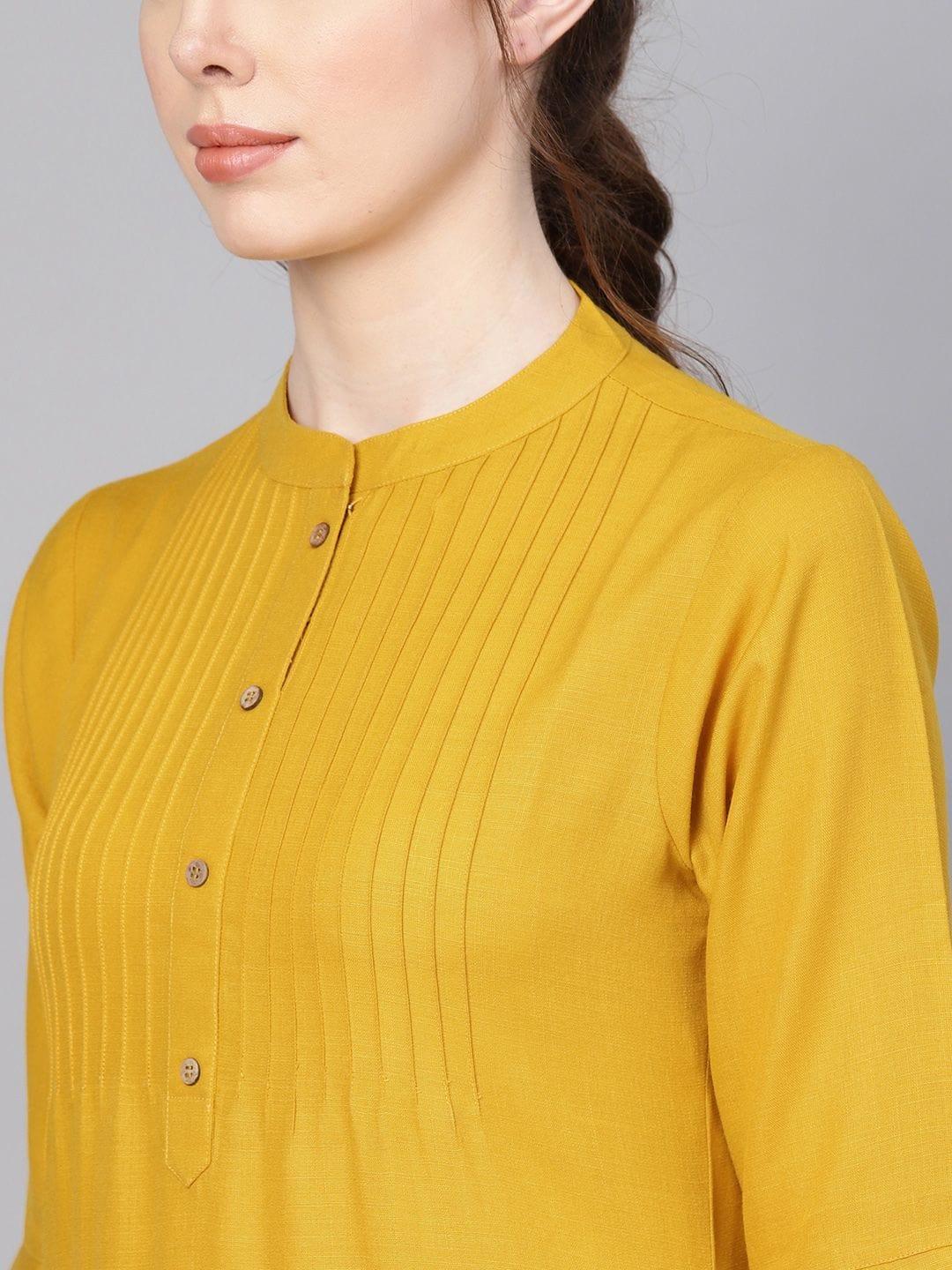 Women Mustard Yellow Solid Straight Kurta - Indiakreations