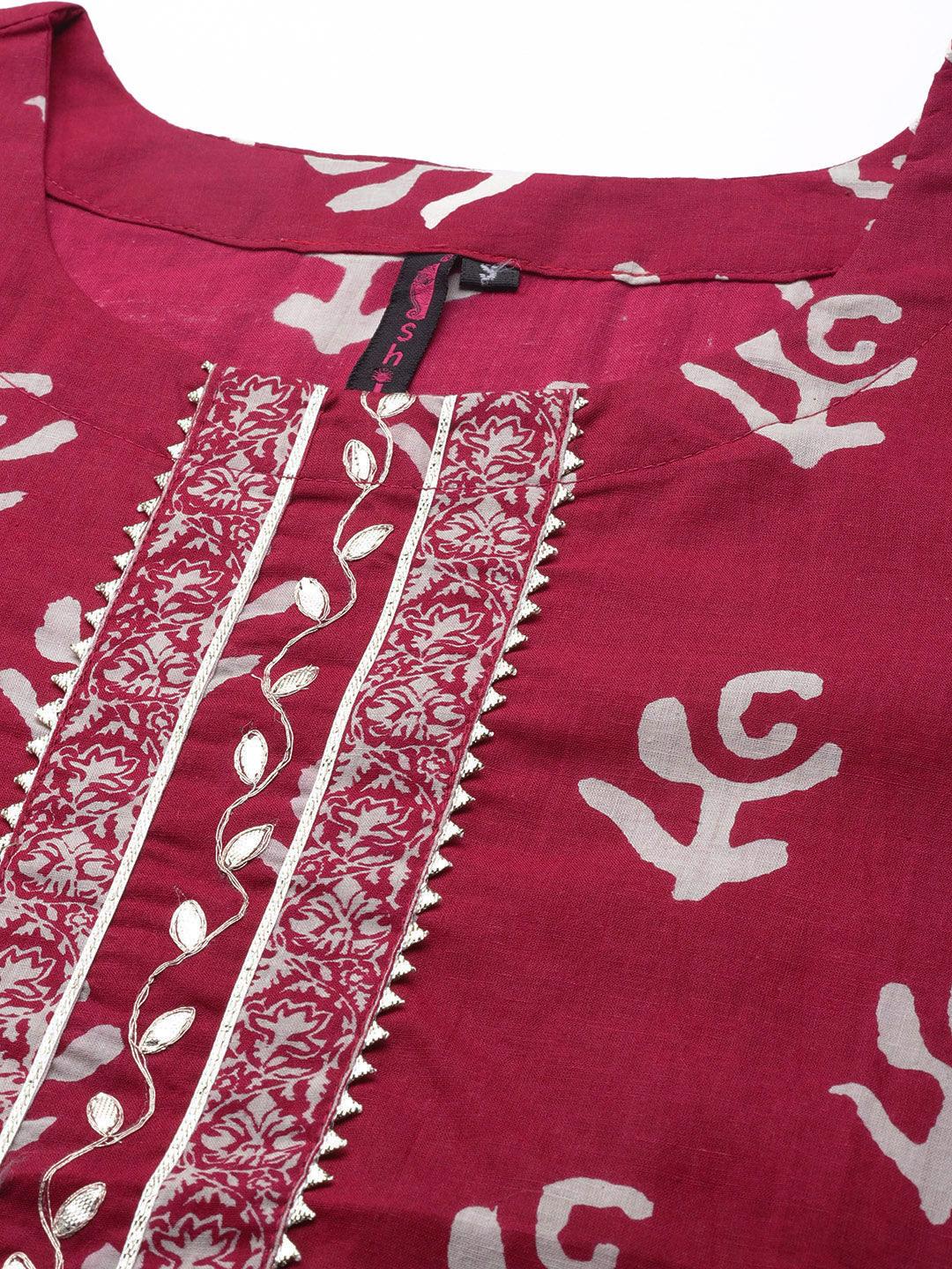 Women's Cotton Blend Pink Embroidered A-Line Kurta - Ishin - Indiakreations