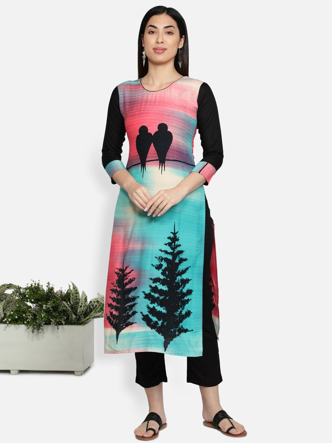 Women's Red Color Rayon Blend Straight Printed Kurta - Vaaba