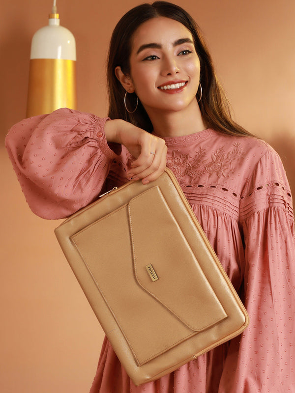 Women's Metallic Gold Solid Laptop Sleeve - Priyaasi