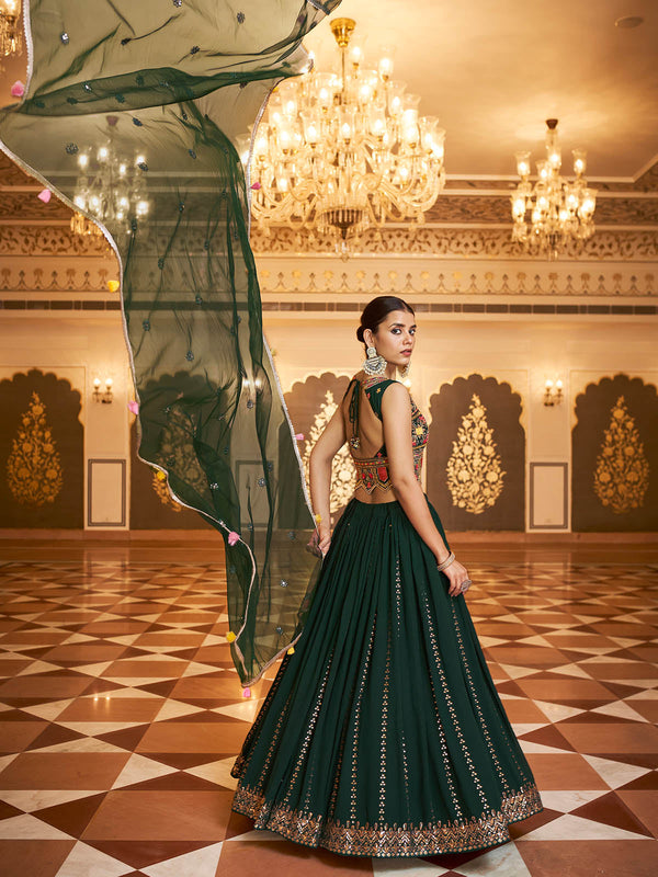 Women's Gorgeous Dark Green Lehenga Choli Set - Odette