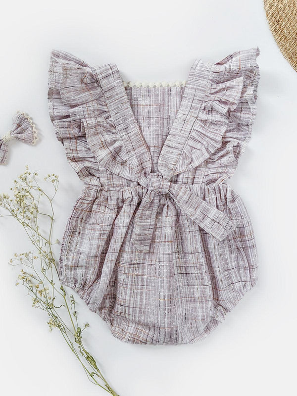 Girl's Lavender Baby Girl Frilled Romper with Shoulder Straps - HALEMONS - Indiakreations