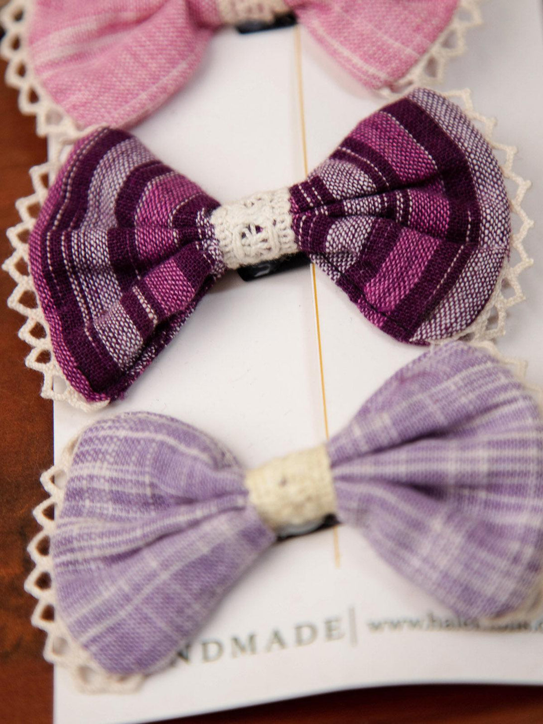 Girl's Lavender Handmade Baby Infant Girl Toddler Halemons Hair Fringe Clip Gift Set of 3 - HALEMONS - Indiakreations