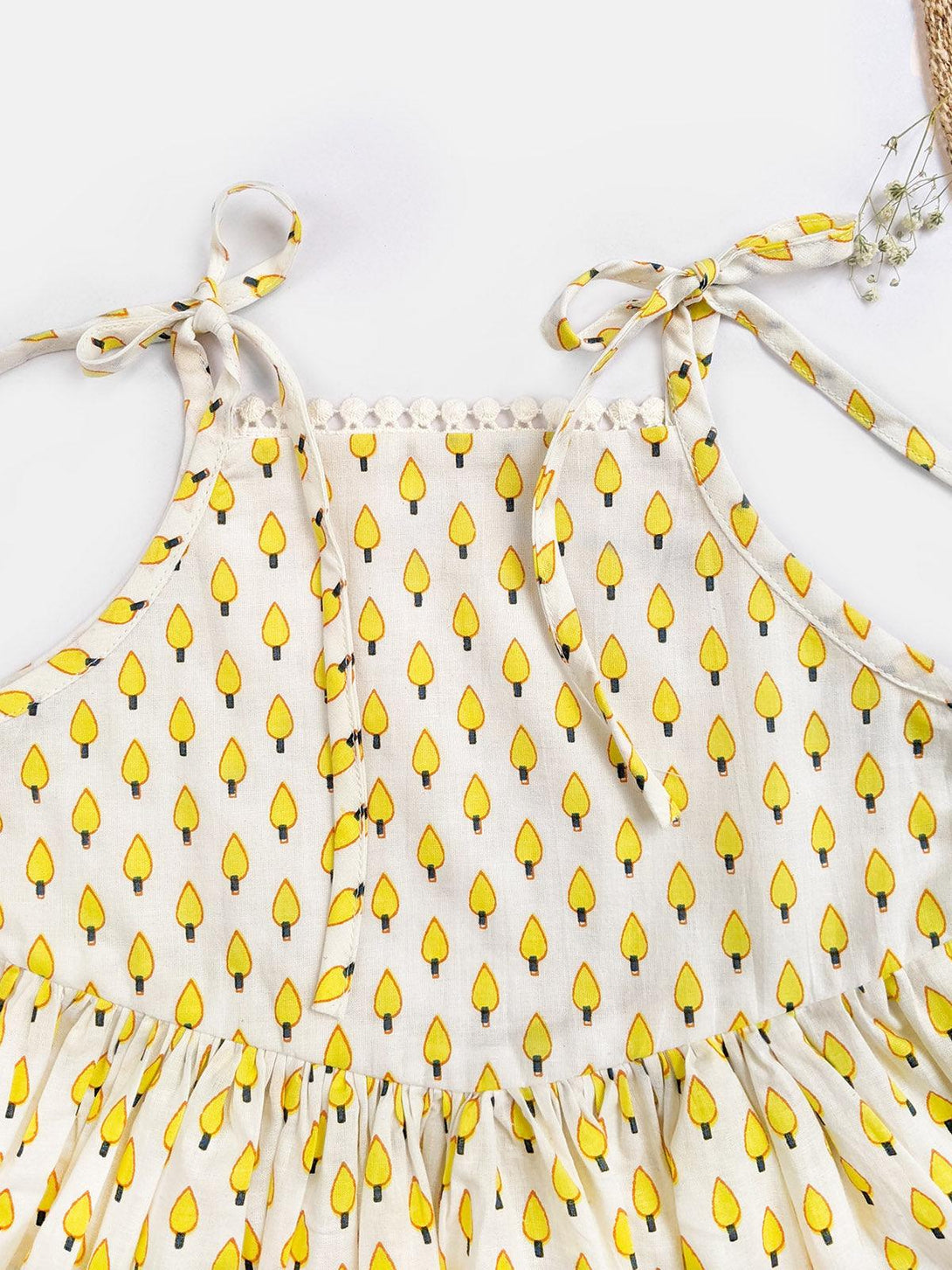 Girl's Lemon Yellow Mini Kids Frock With Strings - HALEMONS - Indiakreations