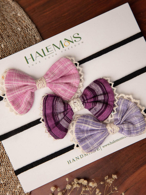 Girl's Lilac Baby Girl Toddler Handmade Bow Hair Bands pack of 3 1 - HALEMONS - Indiakreations