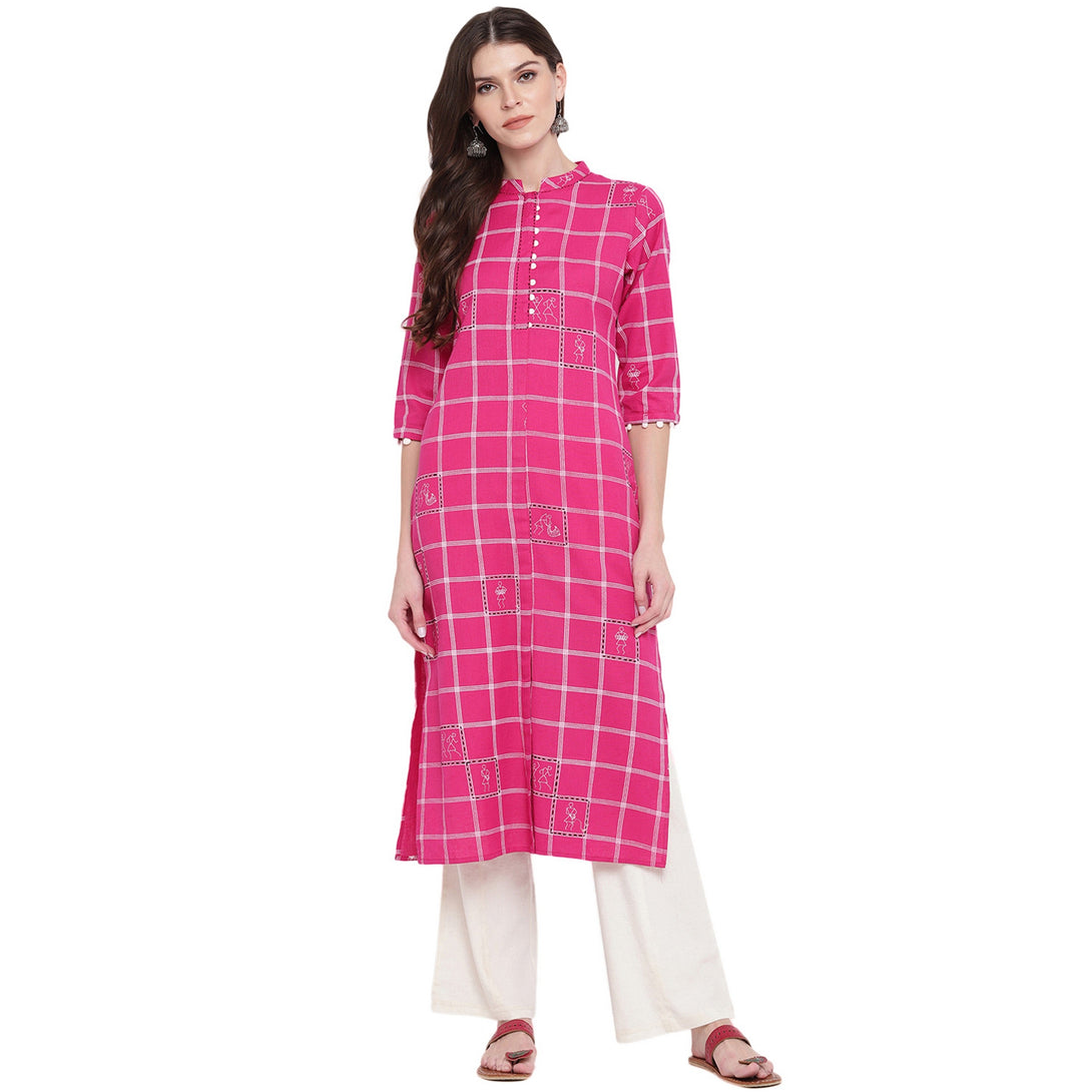 Women's Pink Cotton Kurti By Vbuyz (1Pc)