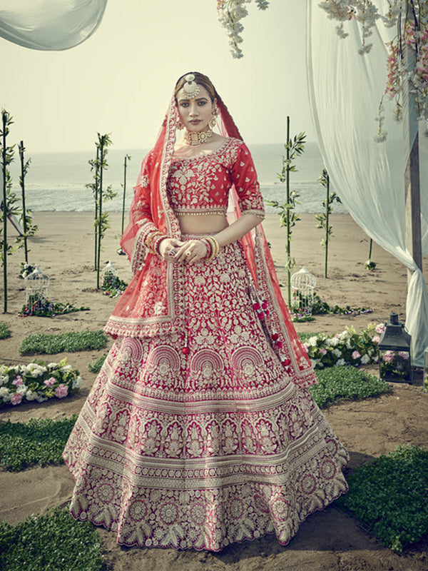 Royal Wine Color Combined With Rich Resham And Zarkan Work with Net Flared dupatta