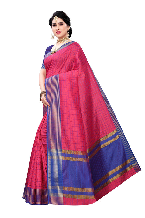 Women's Vamika Pink Cotton Silk Weaving Saree - Vamika