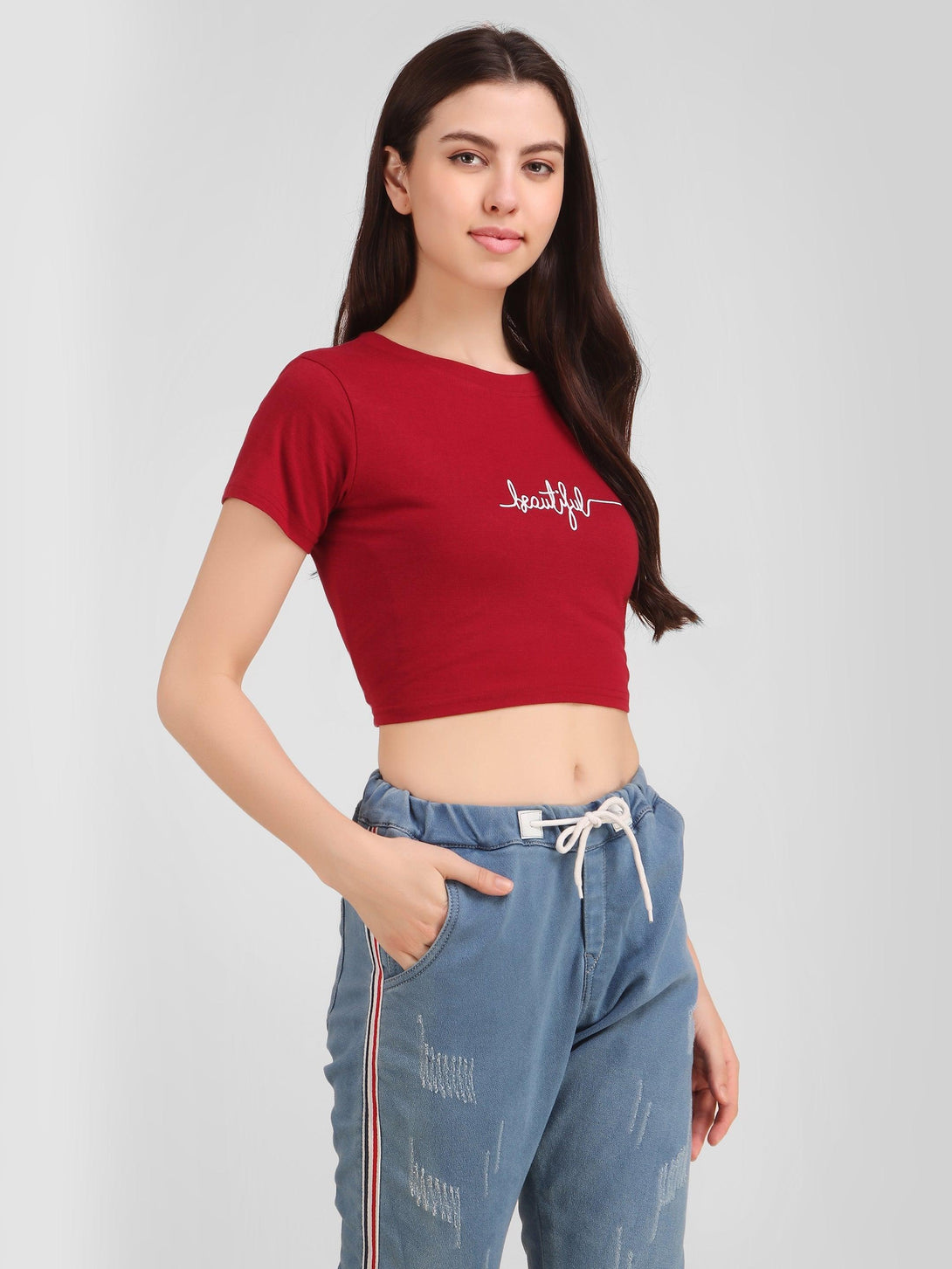 Women Maroon Crop Top - NOZ2TOZ - Indiakreations