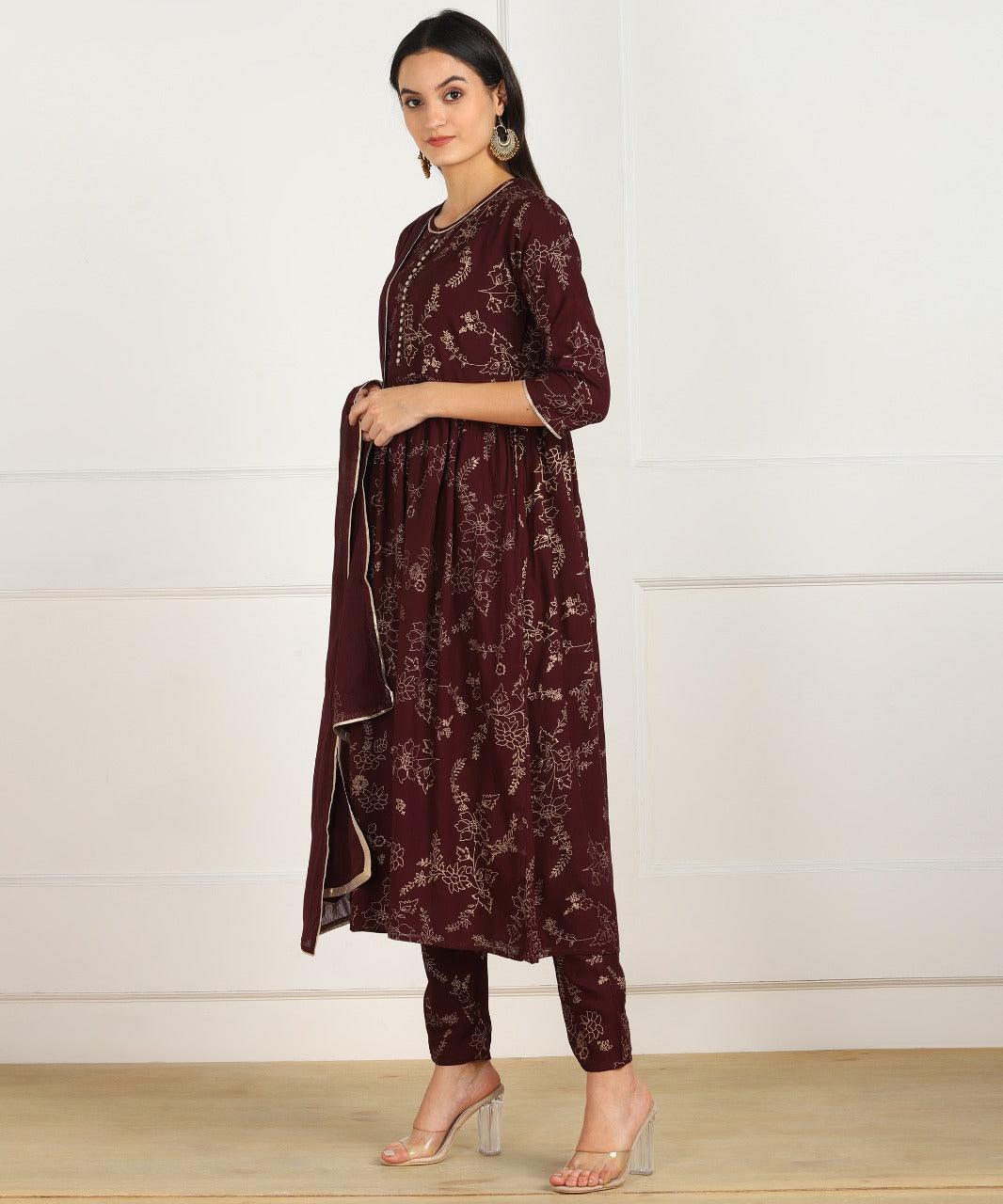 Women's Kurta And Pant Set Cotton Poly Silk 3Pc - Noz2Toz - Indiakreations