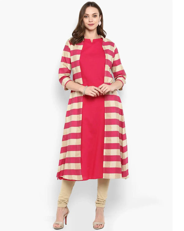 Women's Pink Solid Straight Kurta - Meeranshi - Indiakreations