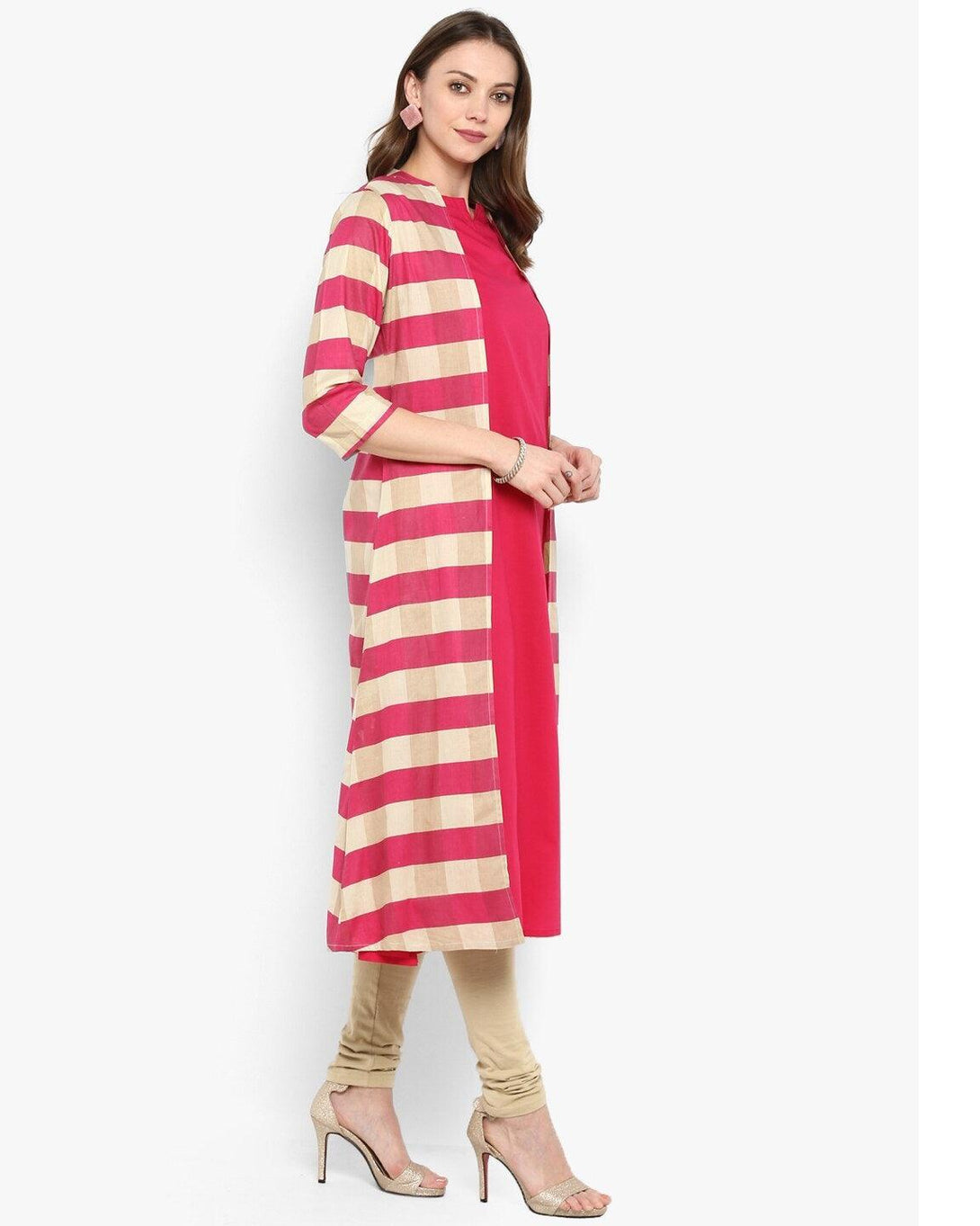 Women's Pink Solid Straight Kurta - Meeranshi - Indiakreations