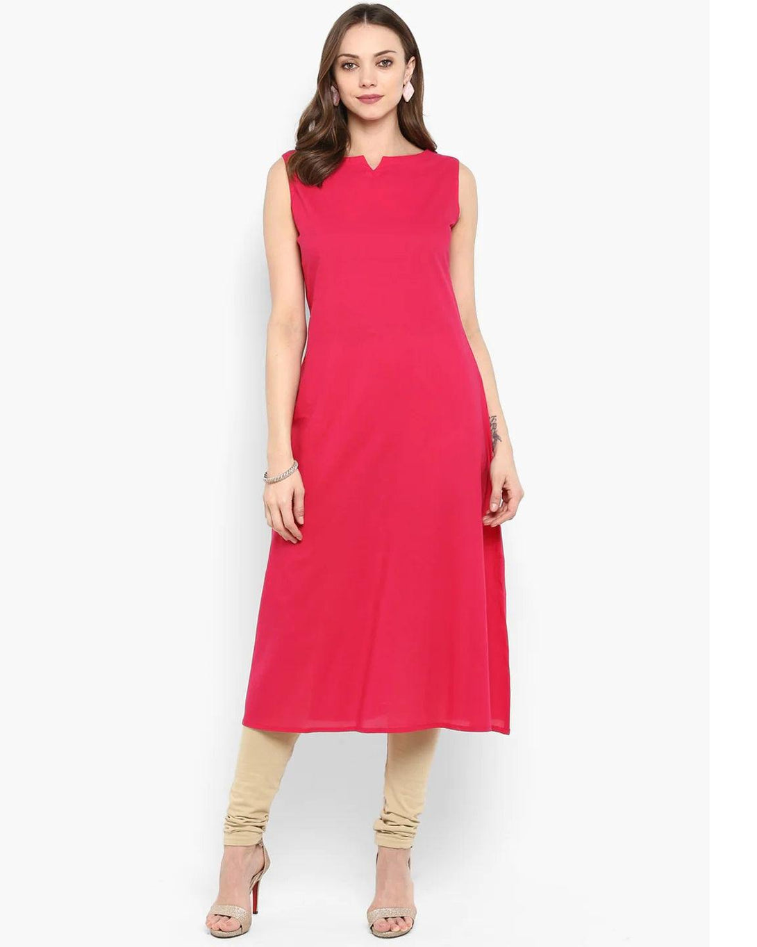 Women's Pink Solid Straight Kurta - Meeranshi - Indiakreations